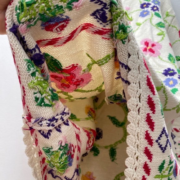 Vintage - Hanna Andersson Cream Knit Floral Pattern Sweater Scalloped Edge - Picture 8 of 10